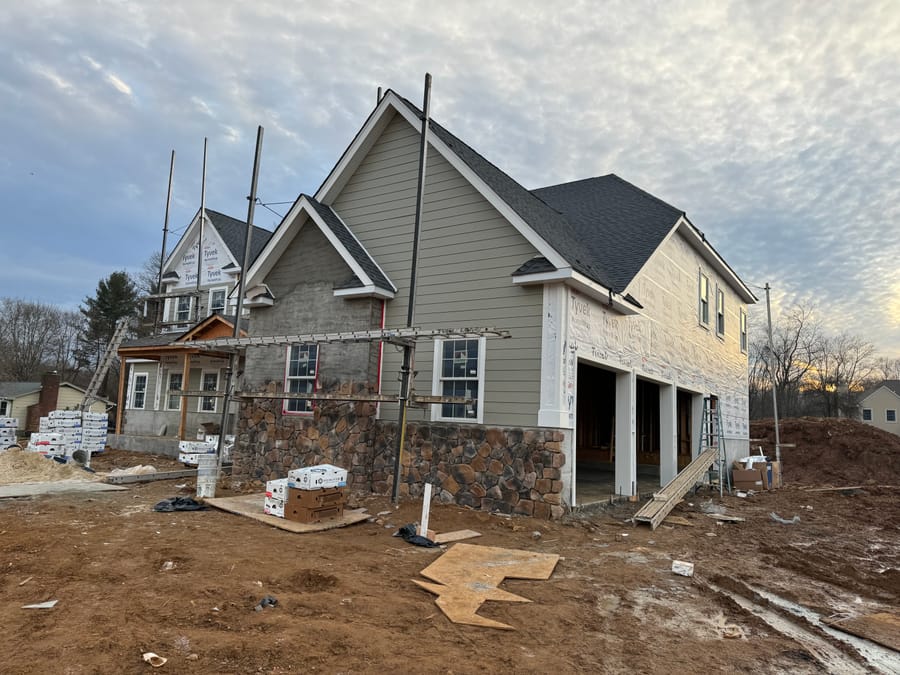 Completed, protected home exterior